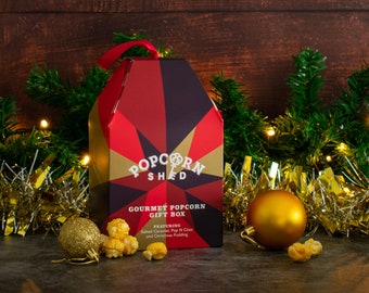 Adorno navideño de palomitas de maíz gourmet - Tres sabores de palomitas de maíz de lujo - Adorno de regalo de comida con cinta - Regalo de Navidad de lujo para amantes de la gastronomía