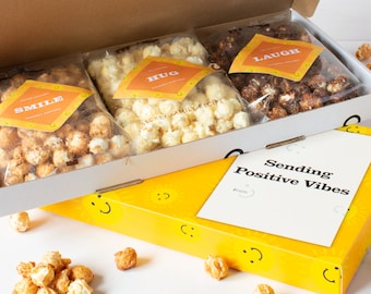 Positive Vibes Gourmet Popcorn Letterbox Gift - Luxury Food Gift - Flavoured Popcorn - Foodie Birthday Gift - Postal Popcorn
