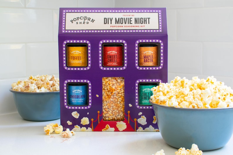 DIY Popcorn Seasonings Kit Make your own gourmet popcorn Movie night in gift set Popcorn kernels and 5 seasonings image 1