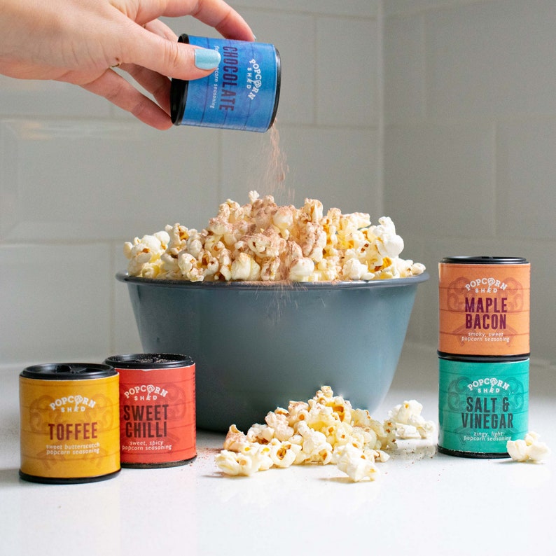 DIY Popcorn Seasonings Kit Make your own gourmet popcorn Movie night in gift set Popcorn kernels and 5 seasonings image 2