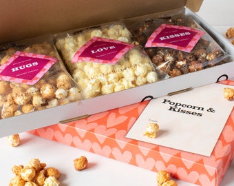 Popcorn & Kisses Gourmet Popcorn Letterbox Gift - Luxury Food Gift - Flavoured Popcorn - Foodie Birthday Gift - Postal Popcorn