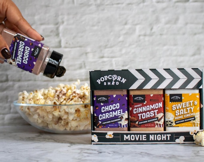 Popcorn Seasoning Gift Set | 3 Gourmet Popcorn Seasonings | Sweet & Savoury | Movie Night Gift | Vegan Gluten Free | Foodie Gift