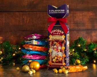 Gourmet Popcorn Christmas Cracker - 8 Unique Popcorn Flavours - Festive Snack Flavours - Luxury Xmas Gift for Foodies