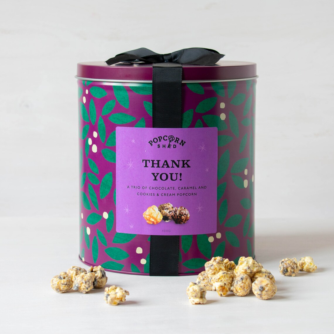Thank You Gourmet Popcorn Gift Tin Three Popcorn Flavours