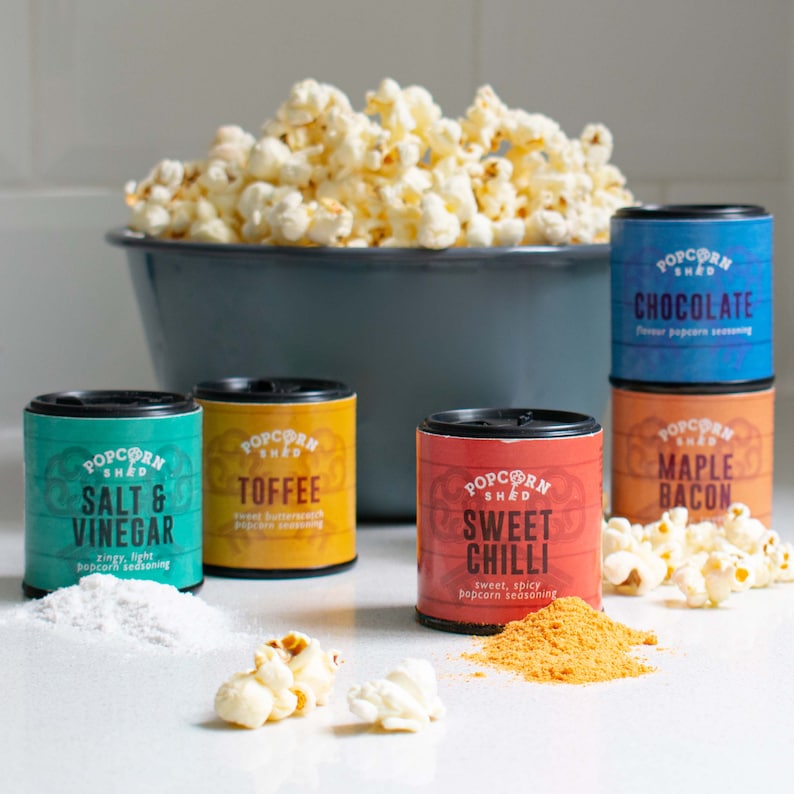 DIY Popcorn Seasonings Kit Make your own gourmet popcorn Movie night in gift set Popcorn kernels and 5 seasonings image 7
