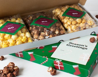 Season's Greetings Vegan Gourmet Popcorn Letterbox Gift - Luxury Food Gift - Flavoured Popcorn - Foodie Christmas Gift - Postal Popcorn