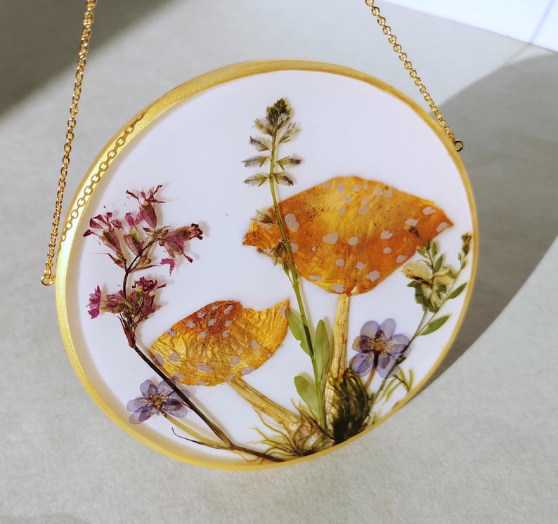 Amanita Mushroom Painting Pressed Flower Frame Resin Mushroom in Resin