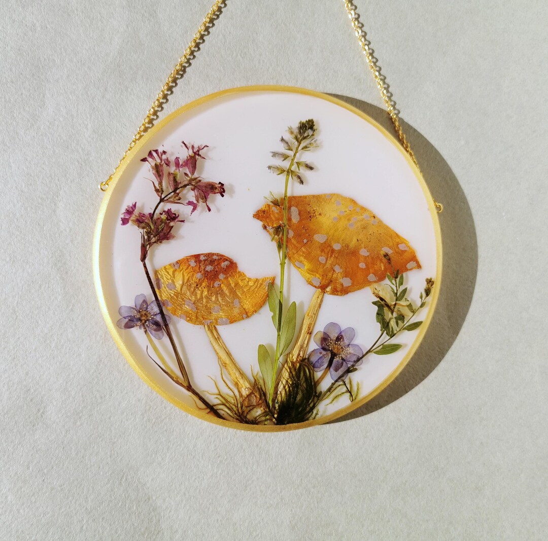 Amanita Mushroom Painting Pressed Flower Frame Resin Mushroom in Resin