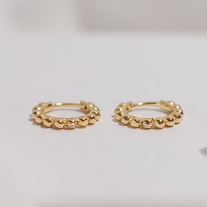 Dainty Sterling Silver Beaded Hoop Earrings in Gold or Silver - Available in Small and Large Sizes for all Types of Piercings"
