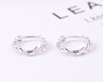 Sterling Silver Leaf Huggie Hoop Earrings, zilveren 2-delige Huggie Hoop Earrings, sierlijke minimalistische sieraden