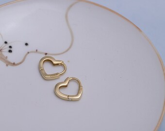 Tiny Heart Hoop Earrings in Sterling Silver, Silver 2 Piece Hoop Earrings, Gold Hoops, Silver Hoops, Minimalist Earrings