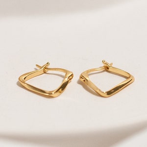 Sterling Silver Square Gold Hoop Earrings - Available in Gold or Silver, Unique & Stylish Earrings