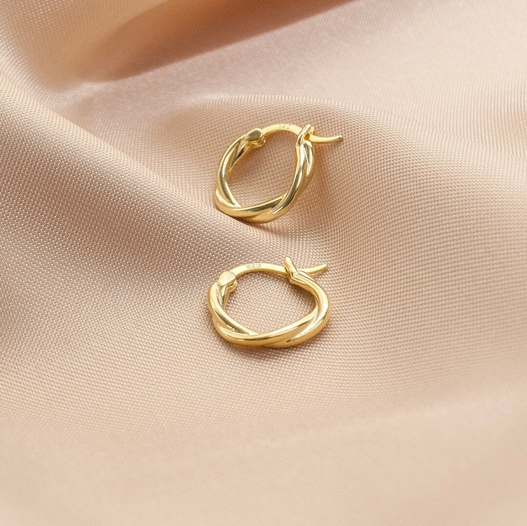 Sterling Silver Twist Hoop Earrings Statement Earrings Gold - Etsy