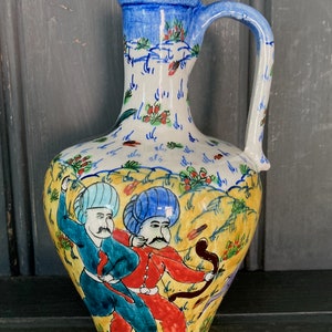 Vintage Kutahya Hand-Painted Gini Jug/Vase from Turkey