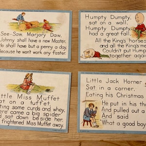 Rimas infantiles - Tarjetas antiguas de lectura y escritura