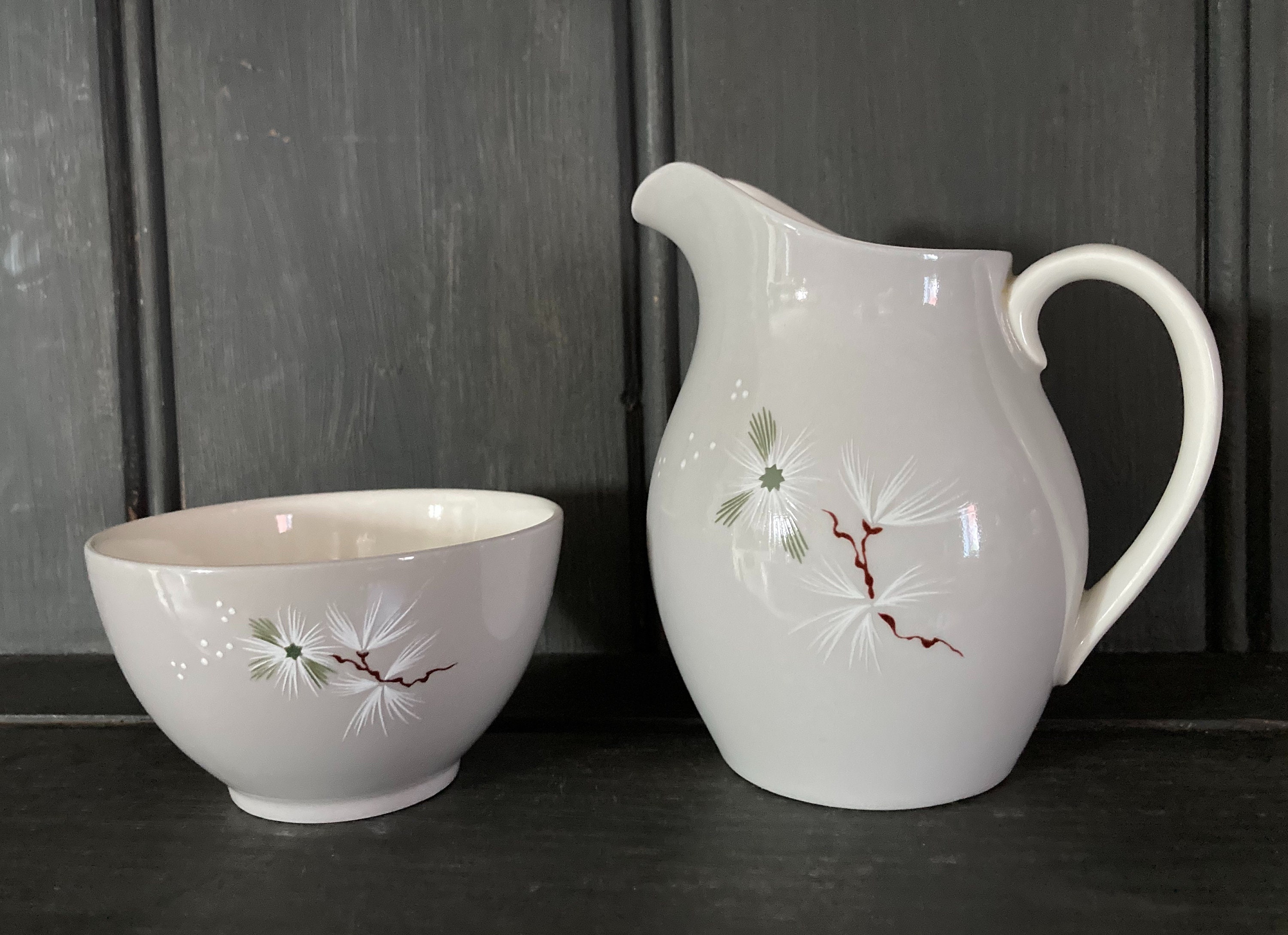 Vintage Royal Doulton Milk Jug/Creamer with Sugar Bowl in Frost Pine Pattern