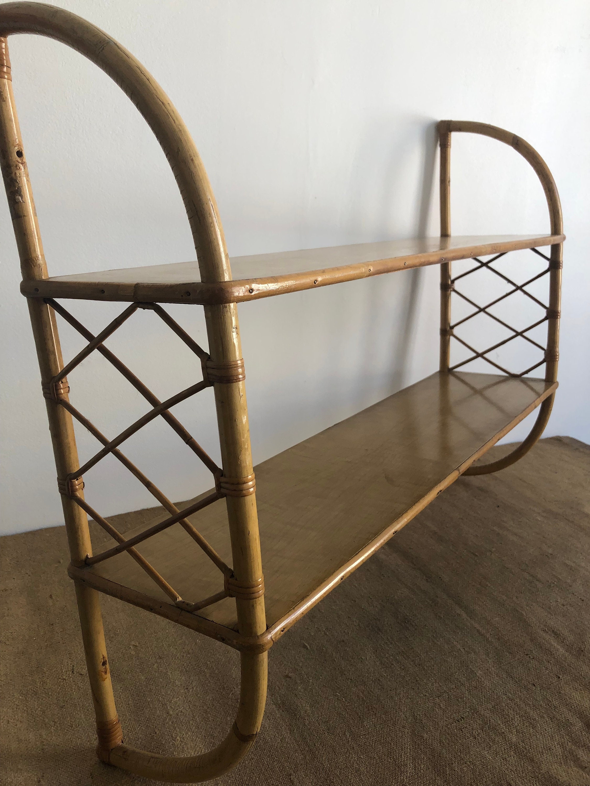 Étagère Double en Rotin, Années 60/70