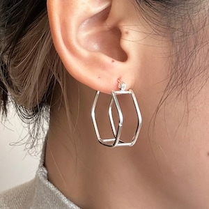 Hexagon Hoop Earrings, Sterling Silver Hoop Earrings, Geometric Earrings, Everyday Earrings, Statement Earrings, Jewelry Gifts for Her