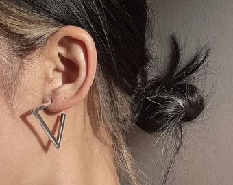 Sterling Silver Triangle Hoop Earrings: Geometric Lightweight Jewelry
