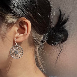 Flower Earrings, Birth Flower Earrings, Tree of Life, Bohemian Jewelry, Tree Earrings, Silver Earrings, Nature Earrings, Gifts for Her
