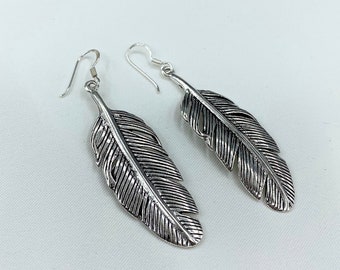 Antique Silver, Feather Earrings, Sterling Silver, Feather Charms, Antique Silver, Bohemian Earrings, Boho, Gift for Her