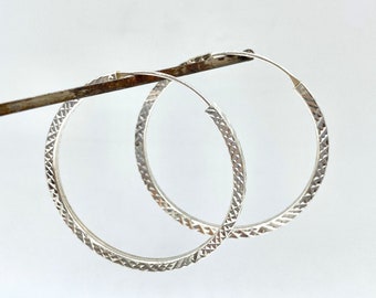 Gehämmerte Sterling Silber Creolen - 36 mm Hängeohrringe