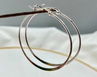 スターリングシルバーフープイヤリング：ハンドメイドミニマリストツイストフープ（44mm）