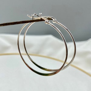 Sterling Silver, Minimalist Earrings,Big Hoop Earrings,44 mm Hoops, Silver Twist Hoop Earrings,Handmade Earrings,Tiny Hoop,Gift for Her