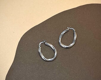 925 Sterling Silver Hoops, Twisted Earrings, Chunky Hoop