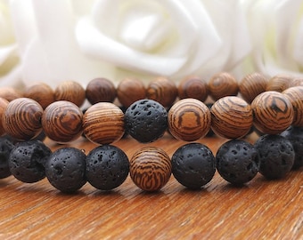 Ensemble de bracelets pour couples en bois, ensemble de bracelets pour couples lave, bracelets relation alternée, bracelets d'amitié assortis, bohème rustique