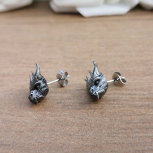 Handpainted 3D Printed Stainless Steel & Resin Dragon Stud Earrings, Silver Coloured Large Stud Post Earrings, Fantasy Gothic Steampunk image 5