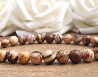 Handmade Brown Zebra Jasper Bead Stretch Bracelet 8mm, Natural Earth Tone Unisex Stackable Jewellery