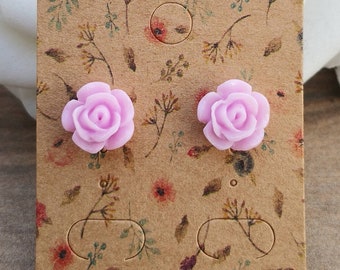 Large Lilac Flower Stud Earrings, Stainless Steel & Resin Cute Purple Rose Push Back Earrings For Women, Ladies Light Floral Boho Studs