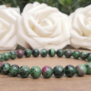 Ruby In Zoisite Bead Stretch Bracelet, 8mm Natural Green & Pink Anyolite Stone Beaded Bracelet For Men And Women, Handmade Bracelet UK