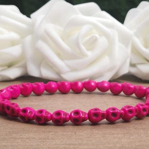 Pink Skull Bead Stretch Bracelet, Small Pink Skull Beaded Stretchy Bracelet, Halloween Skull Bead Elastic Bracelet, Handmade Bracelet UK