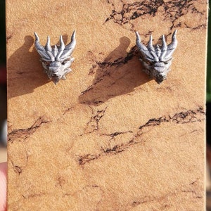 Handpainted 3D Printed Stainless Steel & Resin Dragon Stud Earrings, Silver Coloured Large Stud Post Earrings, Fantasy Gothic Steampunk image 9