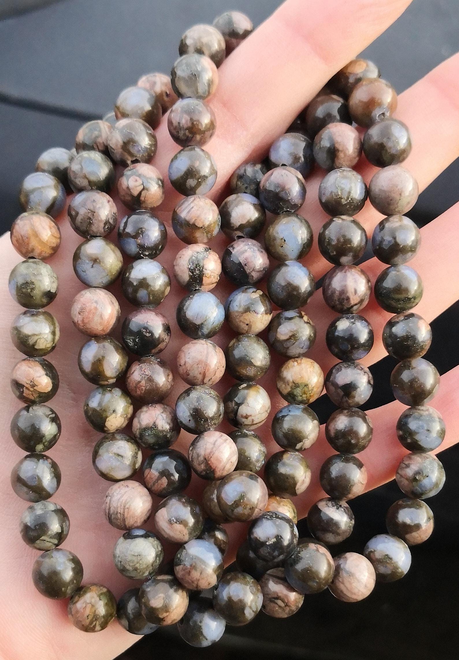 Bracelet Perles Glaucophane Bleu Irisé - Fait Main En France - Taille Sur Mesure - Neuf