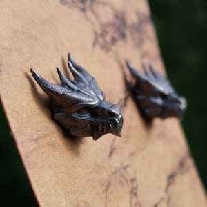 Handpainted 3D Printed Stainless Steel & Resin Dragon Stud Earrings, Silver Coloured Large Stud Post Earrings, Fantasy Gothic Steampunk image 4