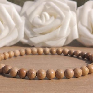 Natural Wood Bead Bracelet, Dainty 6mm Wood Bracelet For Men, Small Beaded Wooden Stretchy Boho Bracelet For Women, Handmade Bracelet UK