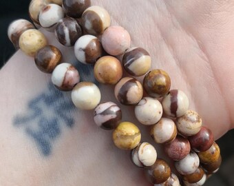 Brown Zebra Jasper Stone Bead Stretch Bracelet, 6mm Brown & Cream Natural Jasper Stone Stretchy Beaded Stack Bracelet, Handmade Bracelet UK