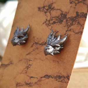 Handpainted 3D Printed Stainless Steel & Resin Dragon Stud Earrings, Silver Coloured Large Stud Post Earrings, Fantasy Gothic Steampunk image 8