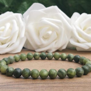 Green Serpentine Jade Beaded Stretch Bracelet, 8mm Natural Xinyi Jade Stone Bead Stretch Bracelet For Men And Women, Handmade Bracelet UK