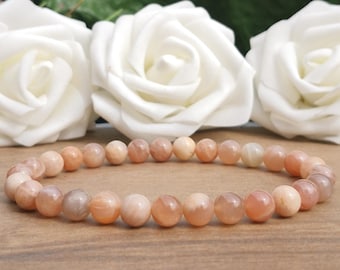 Natural Pink Sunstone Bead Stretch Bracelet, 8mm Natural Peach Moonstone Beaded Stretchy Bohemian Stacking Bracelet, Handmade Bracelet UK