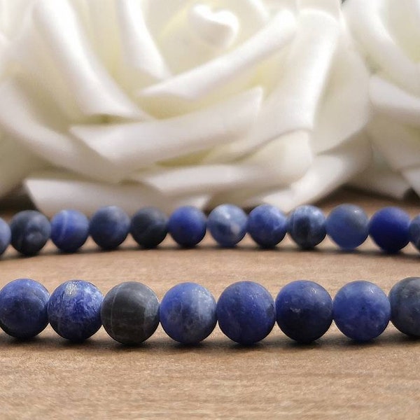 Frosted Blue Sodalite Bracelet For Men, Blue Stone Bracelet For Women, 6mm Dainty Gemstone Stretchy Bracelet, Rustic Boho Bohemian Hippie