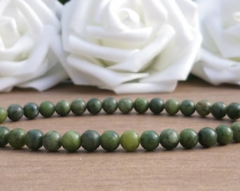 Green Xinyi Jade Bracelet, Rustic Natural Stone Beads 6mm Gemstone, Stackable Stretch Elastic, Men's Women's, Boho Bohemian Hippie Surfer