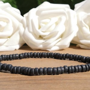 Black Coconut Shell Beaded Bracelet For Men, Dainty Thin Coconut Wood Stretchy Bracelet For Women, Rustic Bohemian Wooden Stacking Bracelet