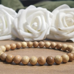 Natural Wood Bead Stretch Bracelet, 8mm Light Brown Beige Stretchy Wooden Beaded Stacking Bracelet For Men And Women, Handmade Bracelet UK