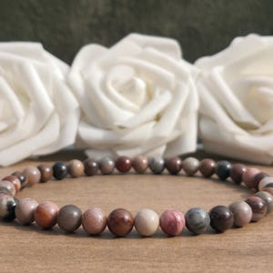 Petrified Wood Beaded Bracelet For Men, 6mm Dainty Fossilized Wood Stone Bracelet For Women, Stretchy Stone Bracelet, Handmade Bracelet UK