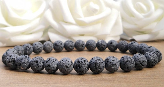 STONE BEAD BRACELET 8 MM ANTRACIT STONE BEAD BRACELET 8 MM ANTRACIT