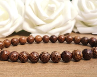 Rustic Natural Wood Bead Bracelet For Men, 8mm Wooden Beaded Bracelet For Women, Lightweight Stretchy Surfer Stack Bohemian Boho Grunge, UK